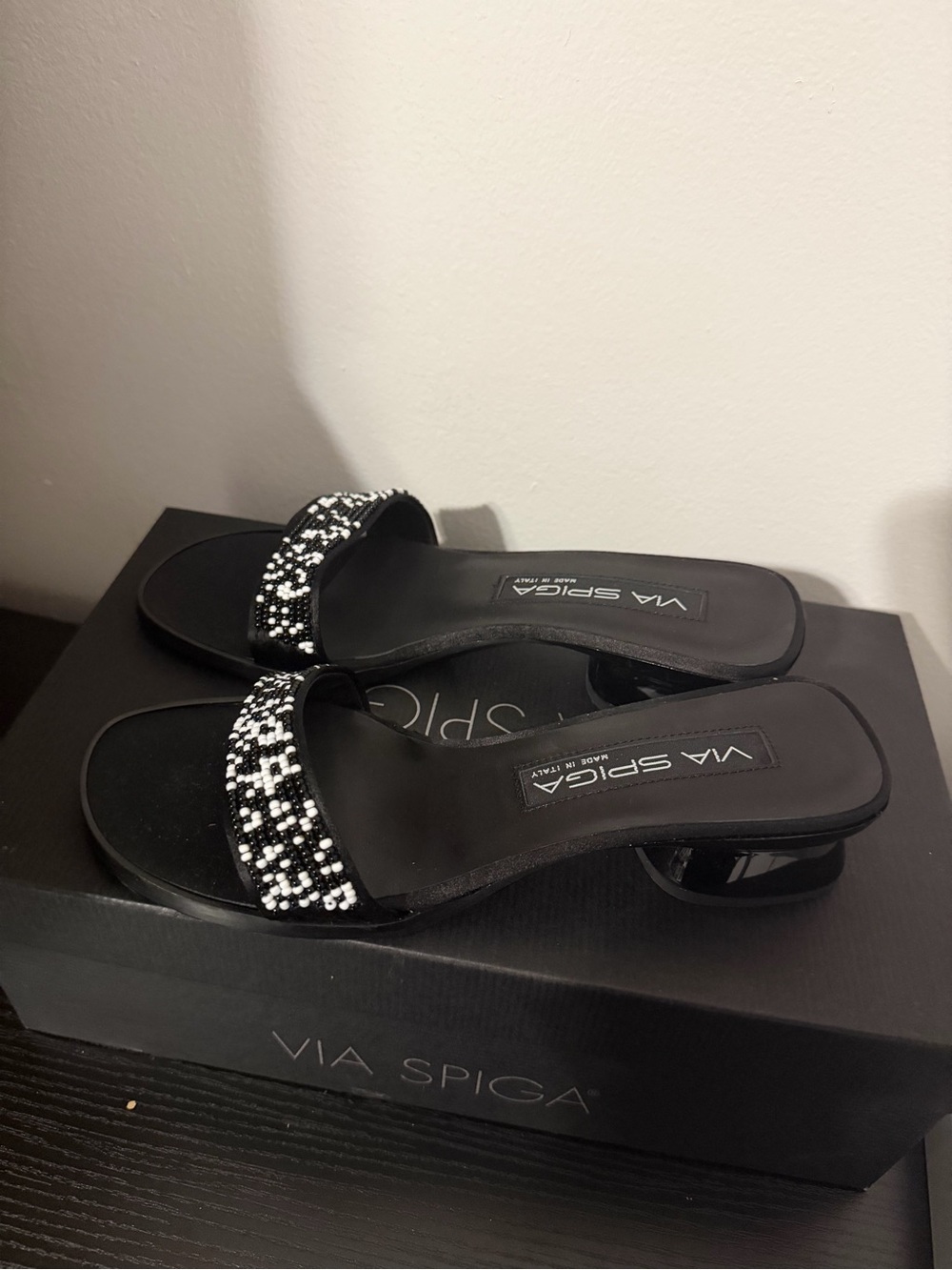 Via Spiga Black Beaded Slide Mules
